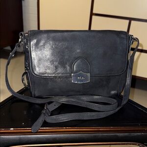 Lauren Ralph Lauren Black Leather Crossbody Bag with Silver Hardware